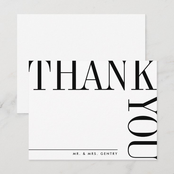 Modern Black and White Large Text Thank You Card | Zazzle