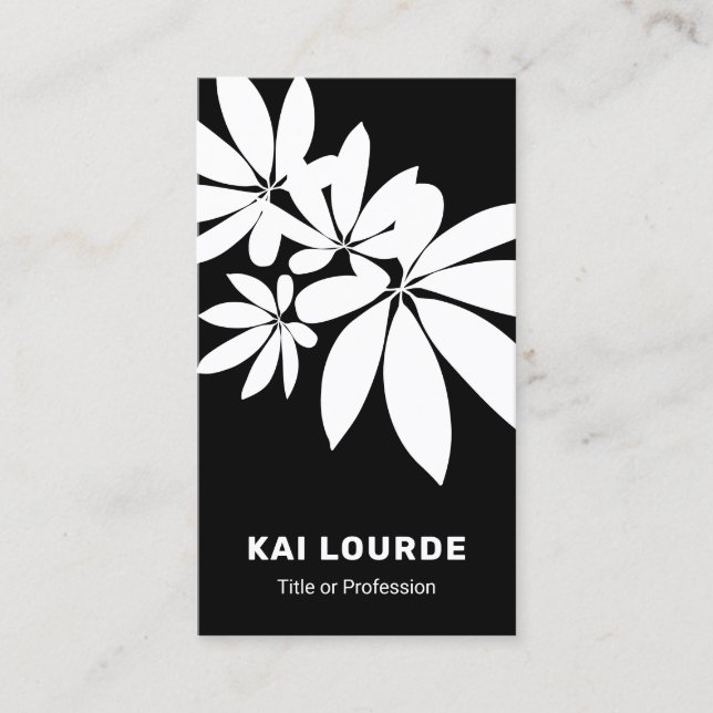 Modern Black and White Leaves Branch Business Card (Front)