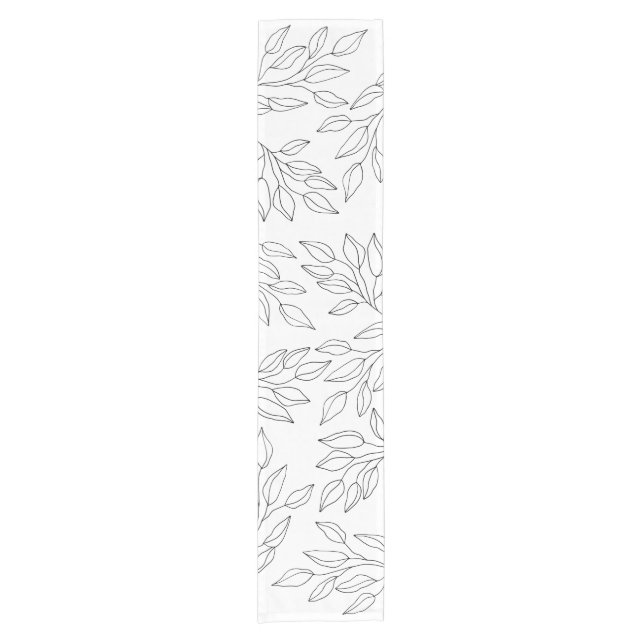 Modern Black and White Leaves Short Table Runner (Front)