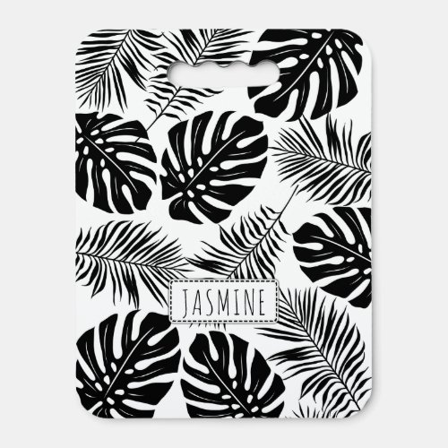 Modern black and white leaves tropical seat cushion