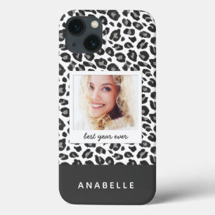 Modern black and white leopard print vintage photo iPhone 13 case