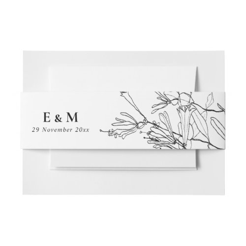 MODERN BLACK AND WHITE LINE DRAWING FLORAL WEDDING INVITATION BELLY BAND