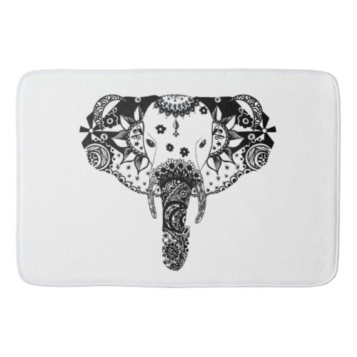 Modern black and white line tangle elephant bath mat