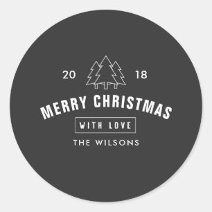 Modern Black and White Logo Christmas Classic Round Sticker