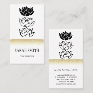 Modern black and white lotus flower business card