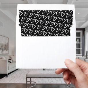 Modern Black And White Love Heart Pattern Wedding Envelope Liner