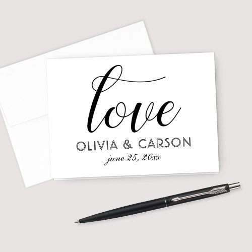 Modern Black and White Love Wedding Monogram Thank You Card