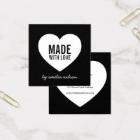 Modern Black and White Made with Love Heart Square Business Card