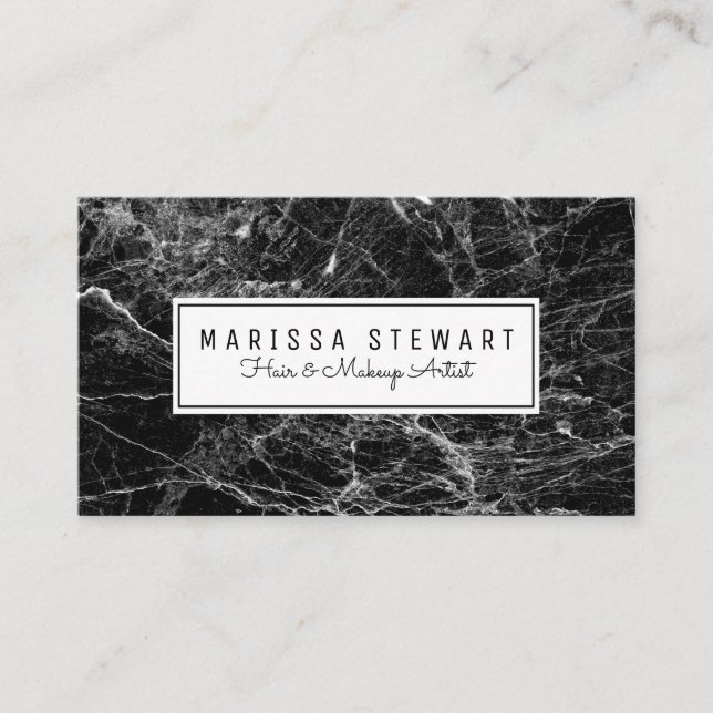 Modern Black and White Marble Appointment Card (Front)