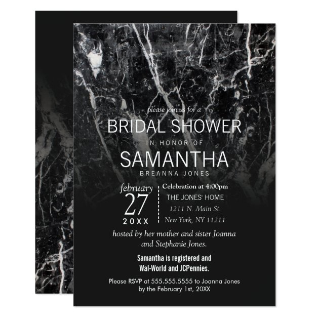 Modern Black And White Marble Bridal Shower Invite