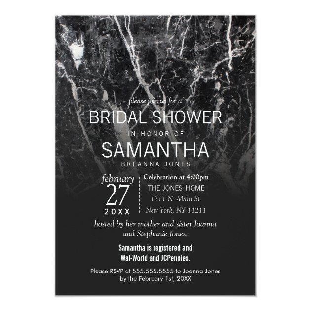 Modern Black And White Marble Bridal Shower Invite