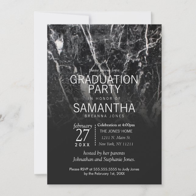 Modern Black and White Marble Graduation Party Invitation (Front)