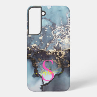 modern black and white marble monogram samsung galaxy s22+ case