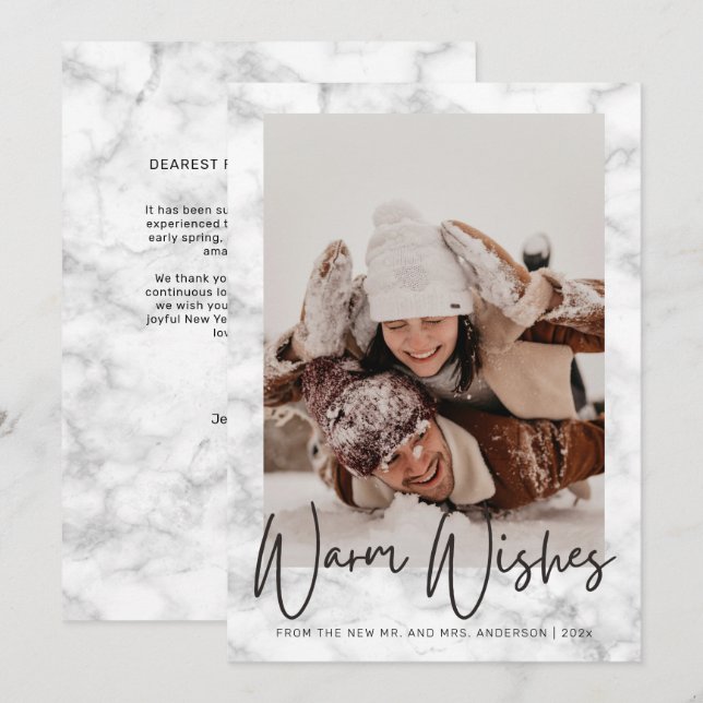 Modern Black and White Marble Mr and Mrs Christmas Holiday Card (Front/Back)