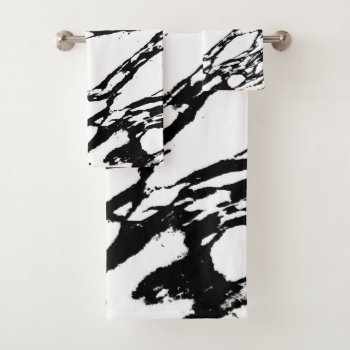 Modern Black And White Marble Pattern Bath Towel Set by BlackStrawberry_Co at Zazzle