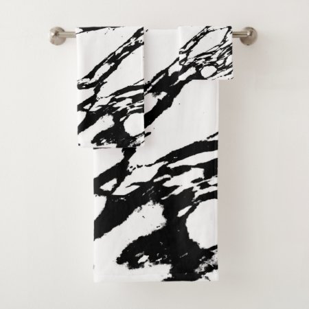 Modern Black And White Marble Pattern Bath Towel Set