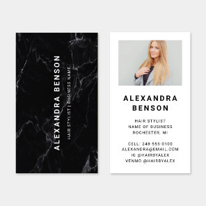 Modern Black and White Marble Photo Business Card