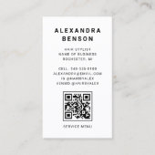 Modern Black and White Marble QR Code Business Card (Front)