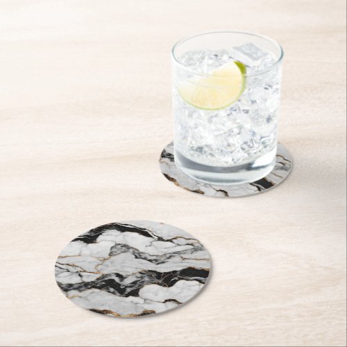 Modern Black and White Marble Round Paper Coaster
