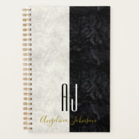 Modern Black and White Marble Simple Monogrammed Planner