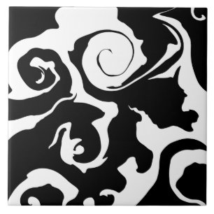 Modern Black and White marble swirl Ceramic Tile