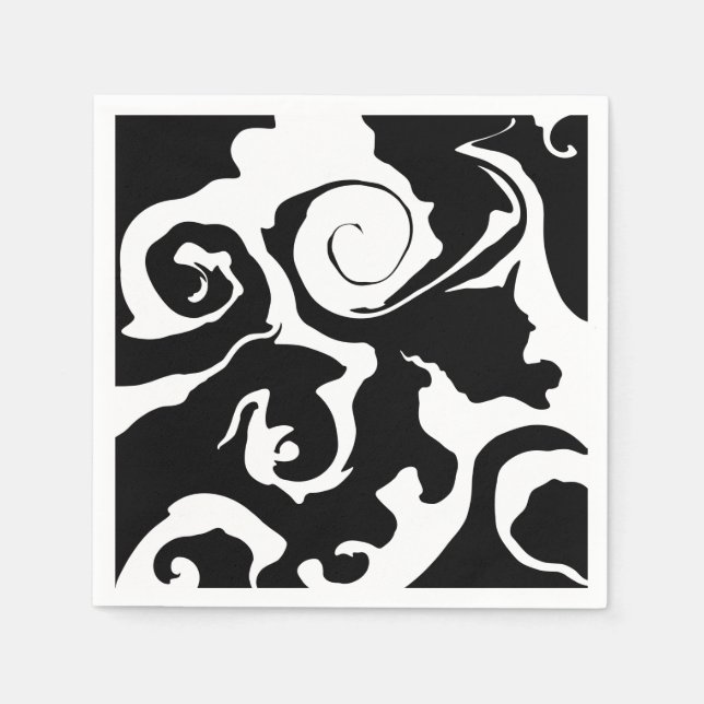 Modern Black and White marble swirl Napkins (Front)