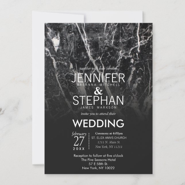 Modern Black and White Marble Wedding Invitations (Front)