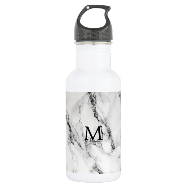 Modern Black And White Marbled Stainless Steel Water Bottle (Front)