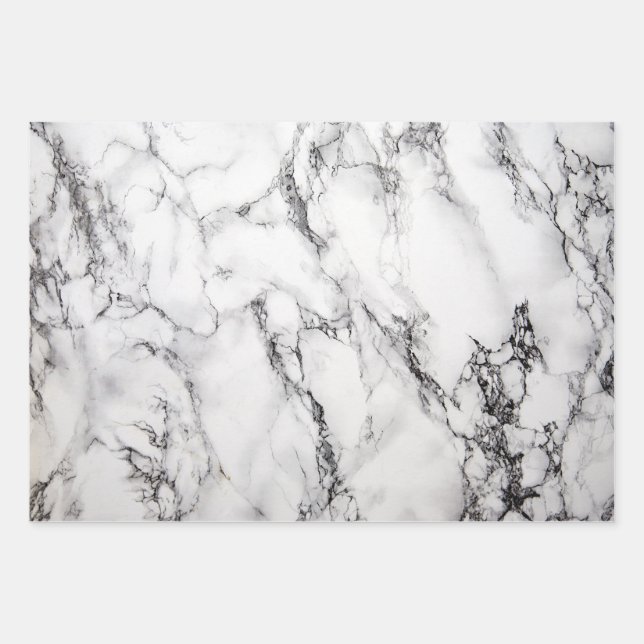 Modern Black And White Marbled Wrapping Paper Sheets (Front)