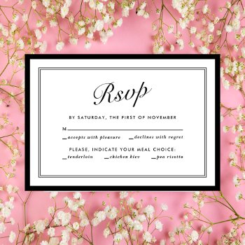 Modern Black And White Meal Choice Rsvp Card by girlygirlgraphics at Zazzle