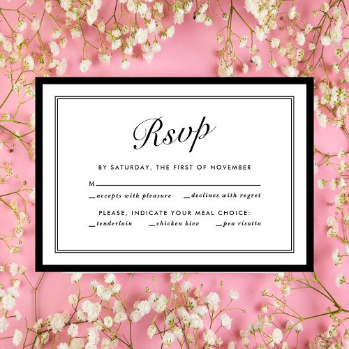 Modern Black and White Meal Choice RSVP Card