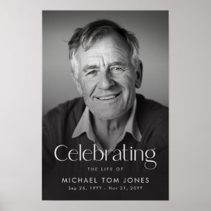 Modern Black and White Memorial Funeral Photo Poster