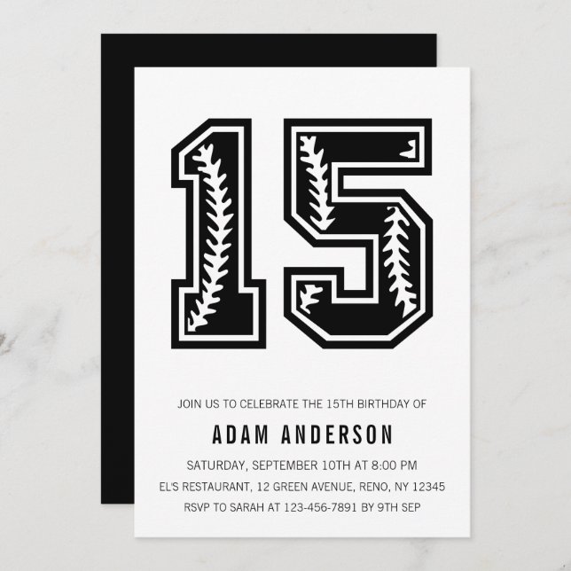 Modern Black And White Men's 15th Birthday Invitation (Front/Back)