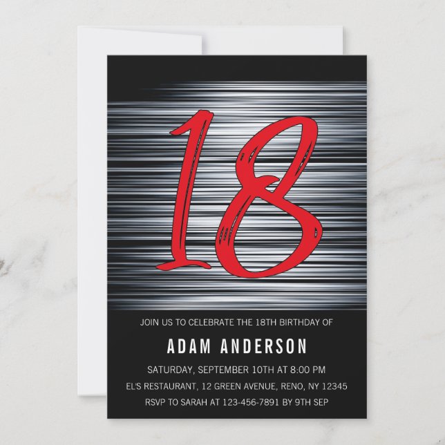 Modern Black And White Men's 18th Birthday Invitation (Front)