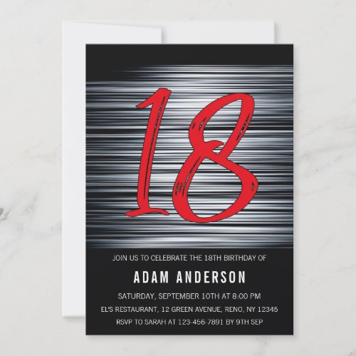 Modern Black And White Mens 18th Birthday Invitation