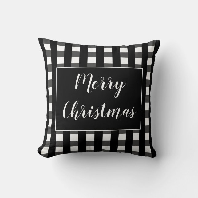 Modern Black And White Merry Christmas Chic Throw Pillow (Front)