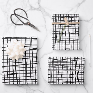 Modern Black and White Mesh Fenced Design Wrapping Paper Sheets