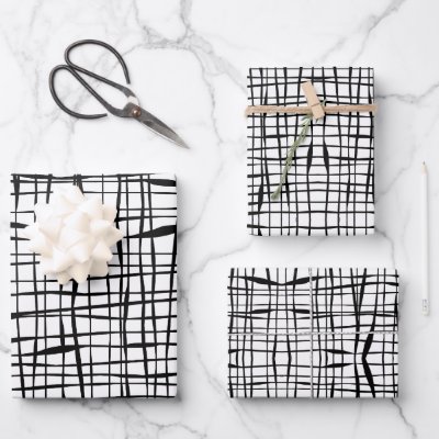 Modern Black and White Mesh Fenced Design Wrapping Paper Sheets