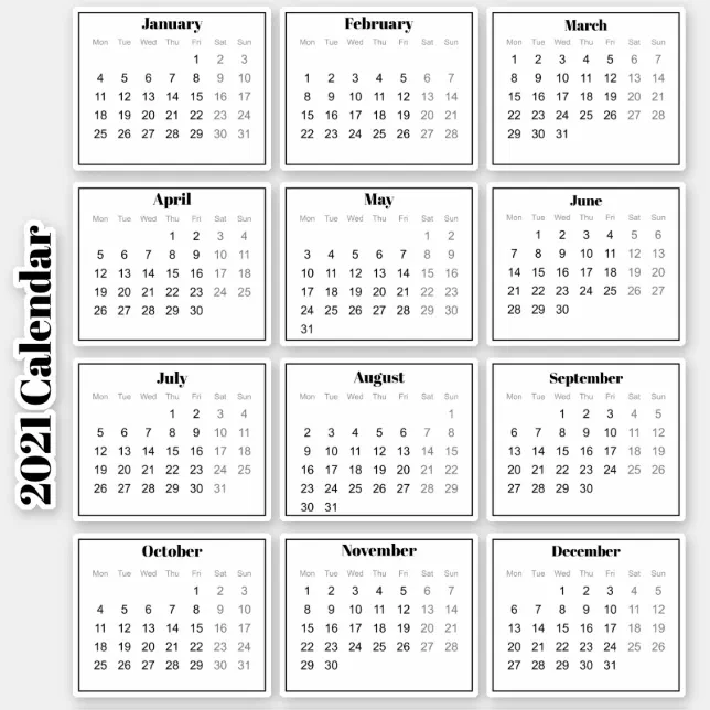 Modern Black and White Mini 2021 Planner Calendar Sticker | Zazzle