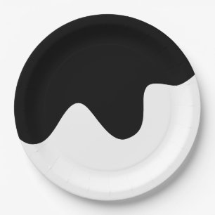 Modern Black and White Minimal Abstract art Paper Plates
