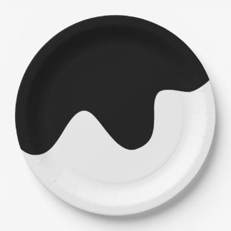 Modern Black and White Minimal Abstract art Paper Plates