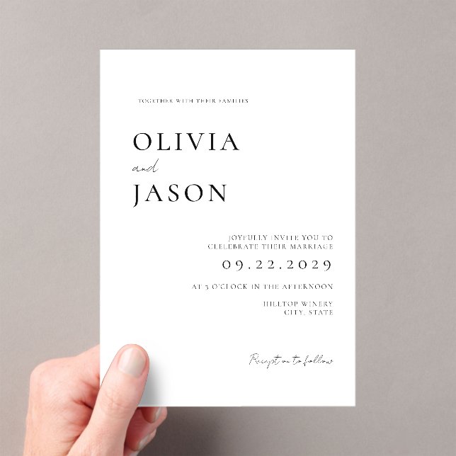Modern Black and White Minimal Wedding Acrylic Invitations (Insitu (Handheld))