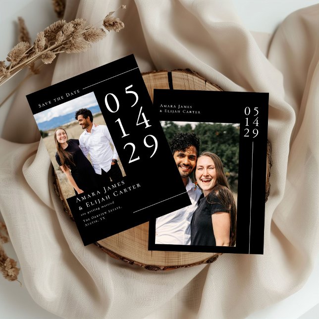 Modern Black and White Minimal Wedding Photo Save The Date (Creator Uploaded)