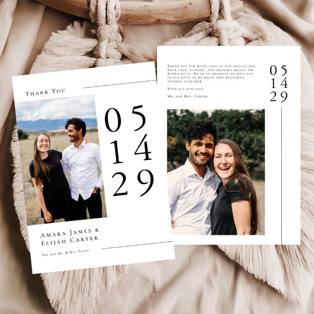 Modern Black and White Minimal Wedding Photo Thank You Card (Creator Uploaded)