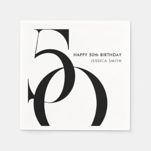 Modern Black and White Minimalist 50th Birthday Napkins