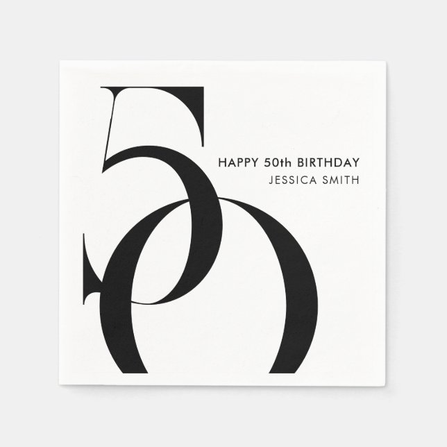 Modern Black and White Minimalist 50th Birthday Napkins (Front)