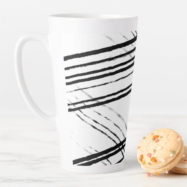 Modern Black and white Minimalist Abstract Lines Latte Mug (In Situ)