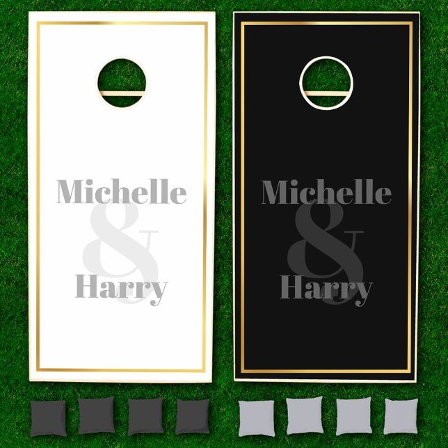 Modern Black and White Minimalist Custom Wedding Cornhole Set (Creator Uploaded)