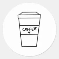 Simple Modern Black and White Hot Coffee Cup Classic Round Sticker