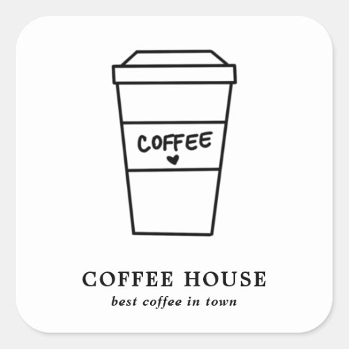 Modern Black and White Minimalist Cute Coffee Cup Square Sticker